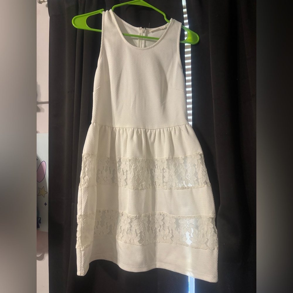 Lush White Lace Panel Sleeveless Fit-and-Flare Dress